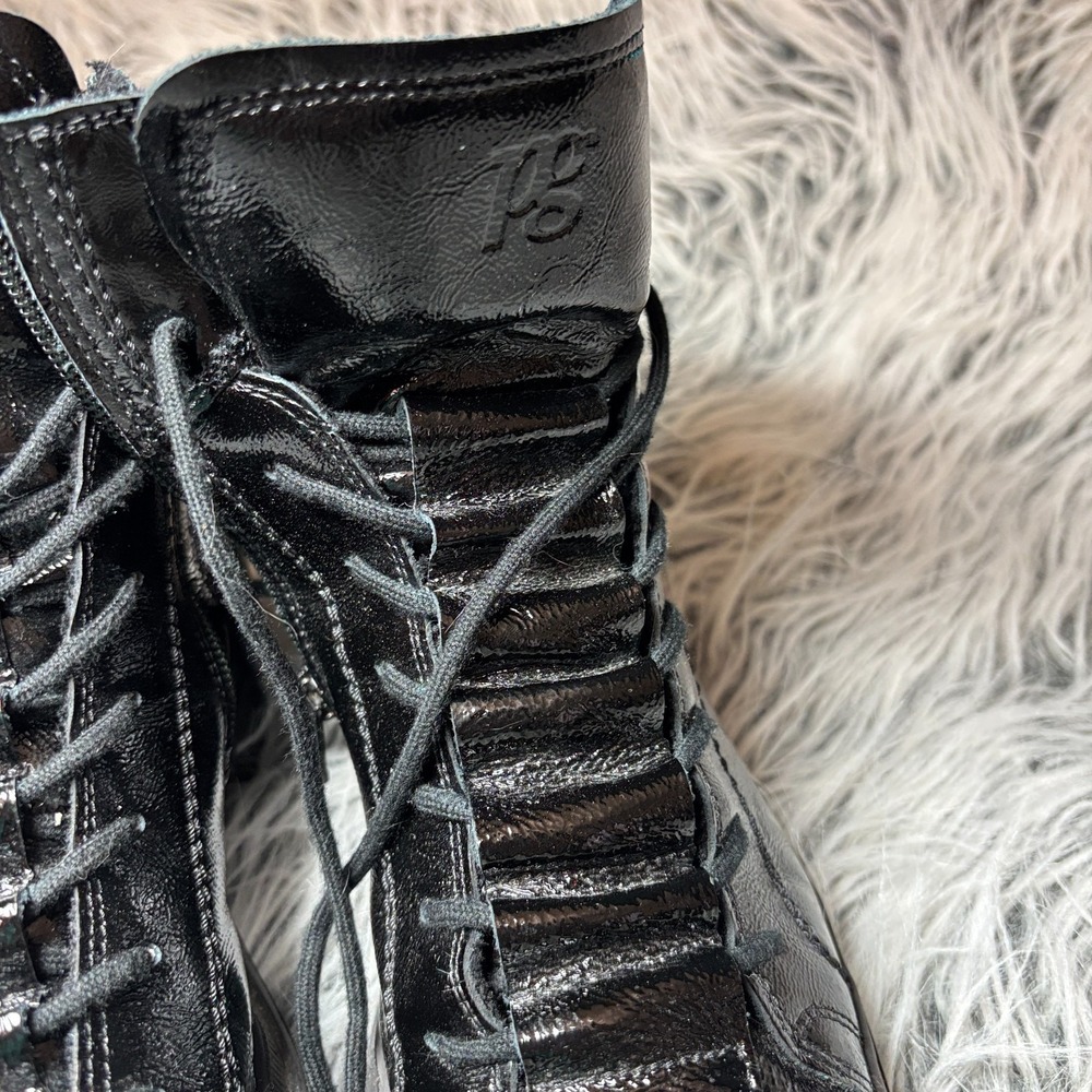 $499 Paul Green Combat Boot Black Patent Leather Merino Wool Austria Shoes 9.5US - Picture 5 of 11
